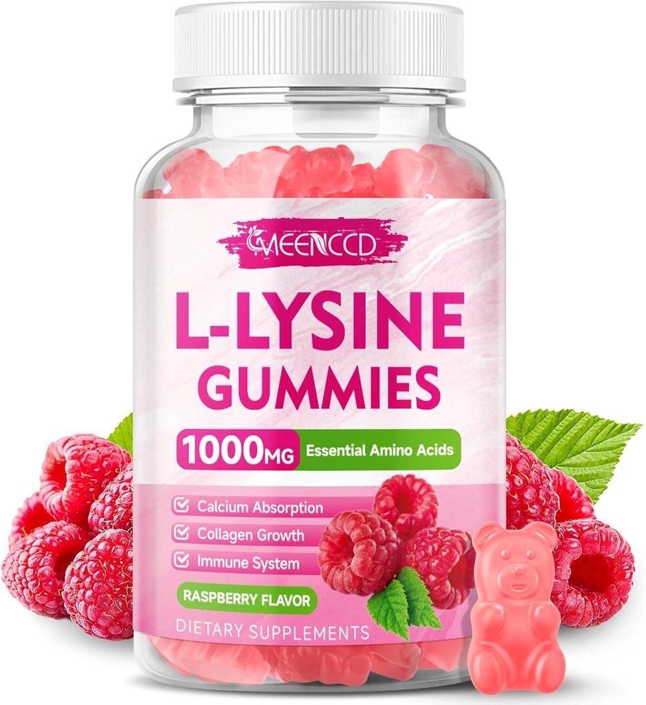 L-Lysine 1000 mg Gummies, Lysine Supplement for Yetişkinler & Kids, Essential replica Supplement for Lips & Oral Health, Boost Immune & Collagen & Food, Sugar-Free, Raspberry Flavor, 60 Count