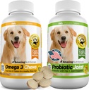 Amazing Combo Omega-3 Fish Oil and Probiyotiks for Dogs - Pure All-Do Doğal Pet Antioksi - Shiny Coat, Beyin Sağlığı, Eliminates Diarrhea Gas ve Ortak Ağrı, 120 Tasty Chews x 2