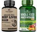Grass Fed Desiccated Beef Liver Capsules (180 Pills, 750 mg Her) + Tüm Gıda Erkekler için Çokvitamin - Doğal Çok Vitaminler, Mineraller, Organik Türler