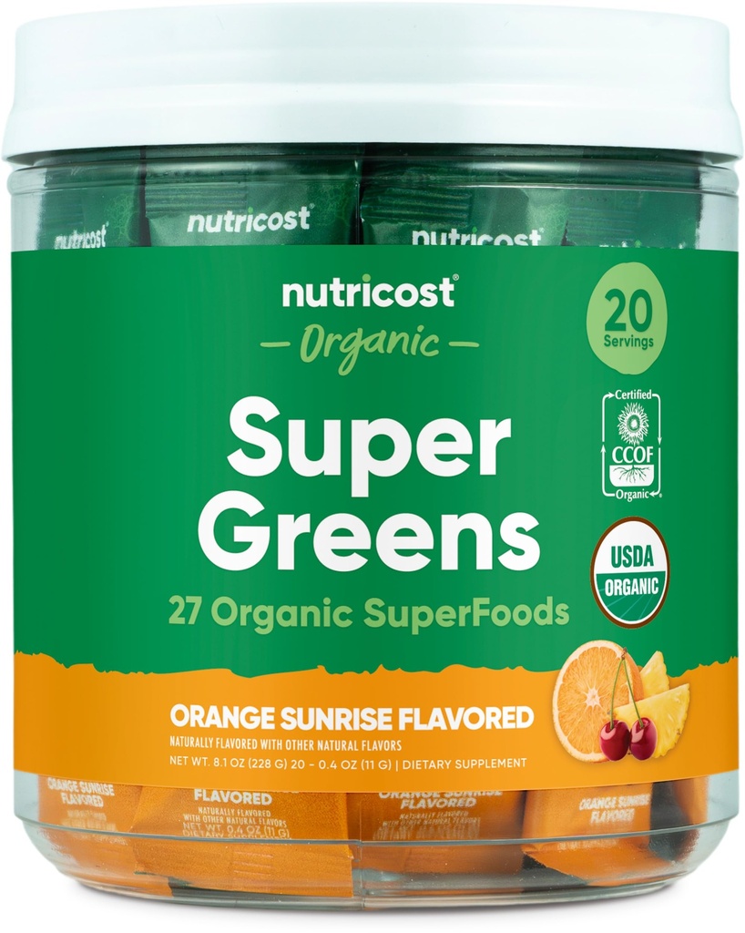 Nutricost Organic Super Greens (Orange Sunrise Flavored) 20 Stickpacks - Χωρίς γλουτένη, Μη ΓΤΟ