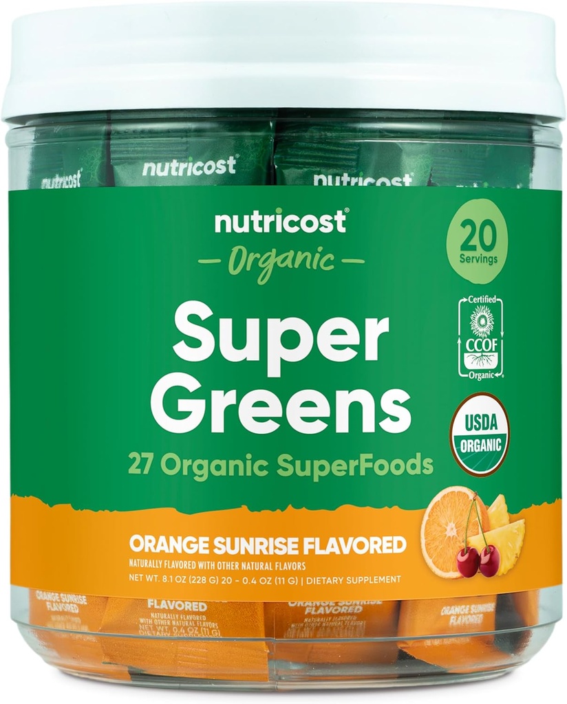 Nutricost Organic Super Greens (Orange Sunrise Flavored) 20 Stickpacks - Χωρίς γλουτένη, Μη ΓΤΟ