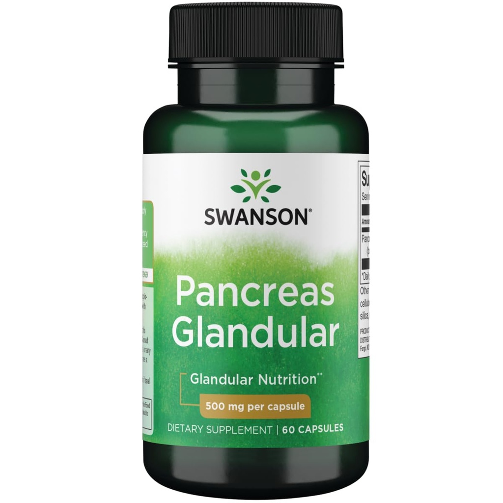 Swanson Ακατέργαστο Πάγκρεας Glandular 500 Milligrams 60 Κάψουλες