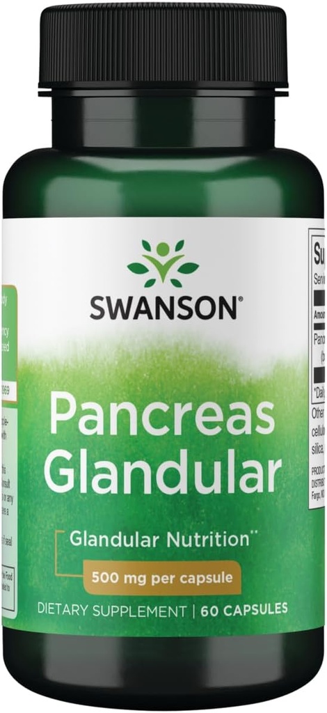 Swanson Ακατέργαστο Πάγκρεας Glandular 500 Milligrams 60 Κάψουλες
