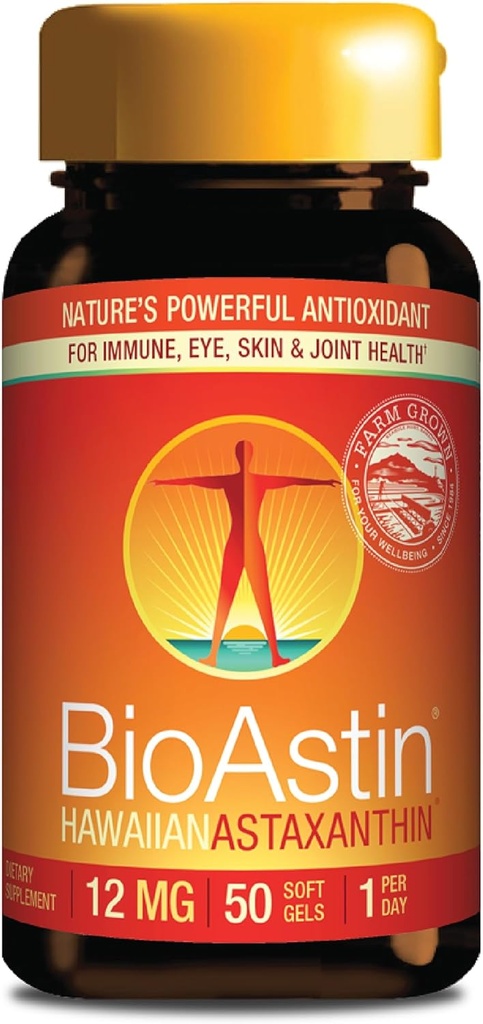 Nutrex Hawaii BioAstin Hawaiian Astaxanthin - 12mg, 50 Softgels - Farm-Direct Premium Αντιοξειδωτικό συμπλήρωμα για την υποστήριξη της υγείας των ματιών, του δέρματος, των αρθρώσεων και του ανοσοποιητικού συστήματος - Μη GMO & Gluten-free