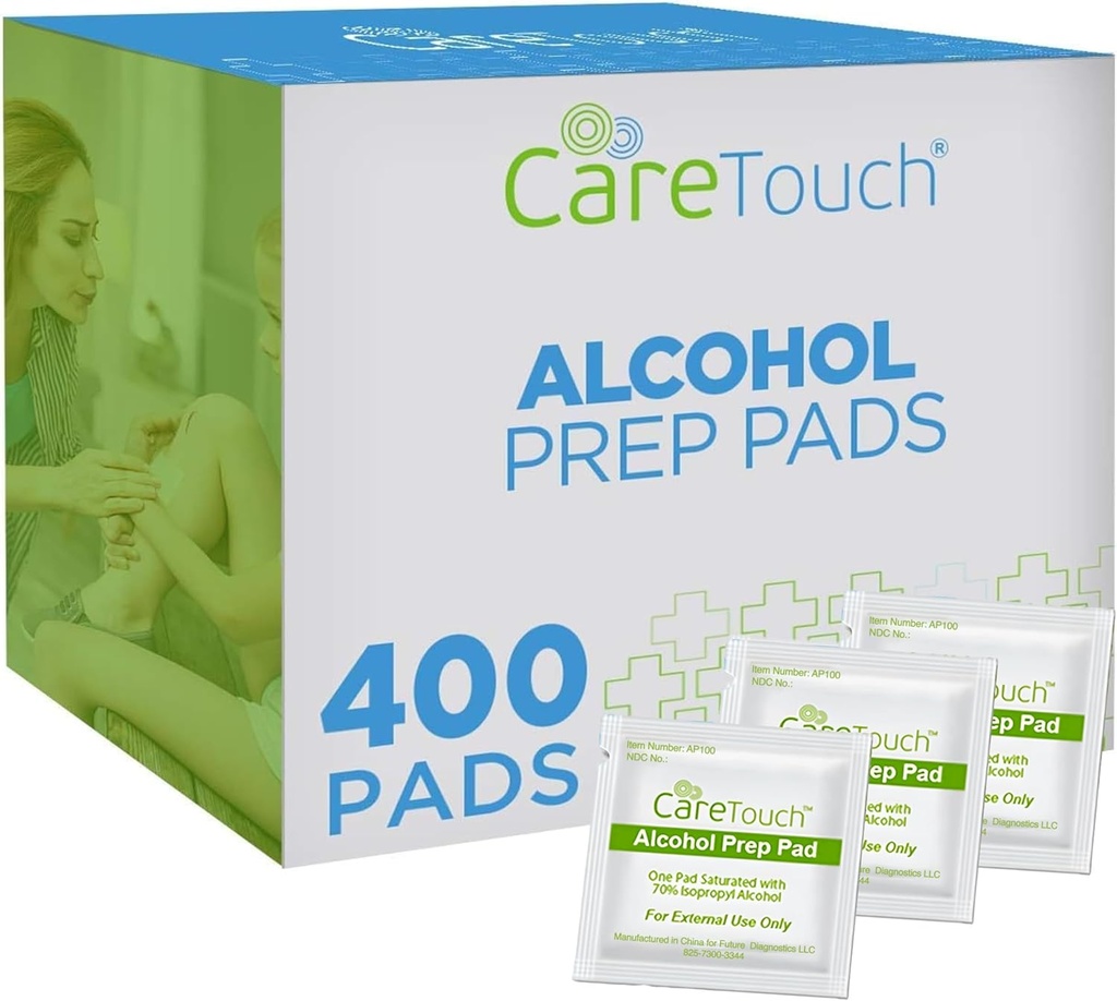 Care Touch Alcohol Wipes Individually Wrapped - Prep Pads με 70% ισοπροπυλική αλκοόλη, Μεγάλη για το σπίτι, Ιατρικές & πρώτες βοήθειες Σετ αποστειρωμένα, Αντισηπτικά 2-Ply Swabs 400 Count
