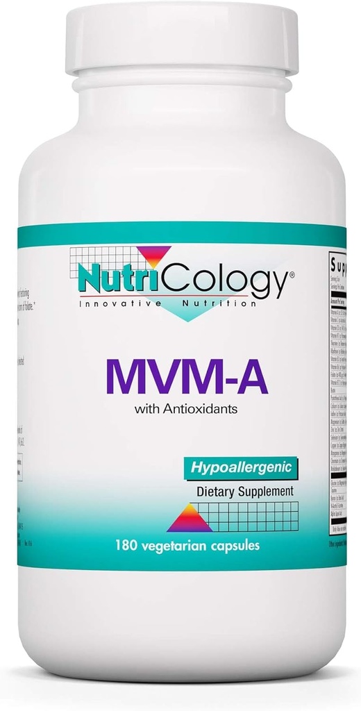 Nutricology MVM-A Supplement – Multivitamin for Men & Women, with Iron, Daily Vitamins, for Yetişkinler, High Potency, Bio available, Vegetarian Capsules - 180 Count Count Count Count