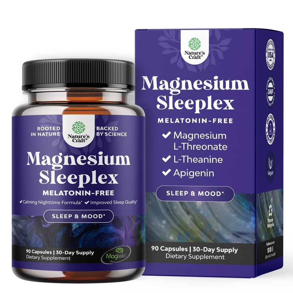 Yüksek Abvitamin Magnezyum Sleep Supplement - Rest Support Magtein Magnezyum L-Threonate and Apigenin Theanine for Sleep and Rest for Women & Men - Mg L-Threonate Melatonin Free Aid - 90 Ct