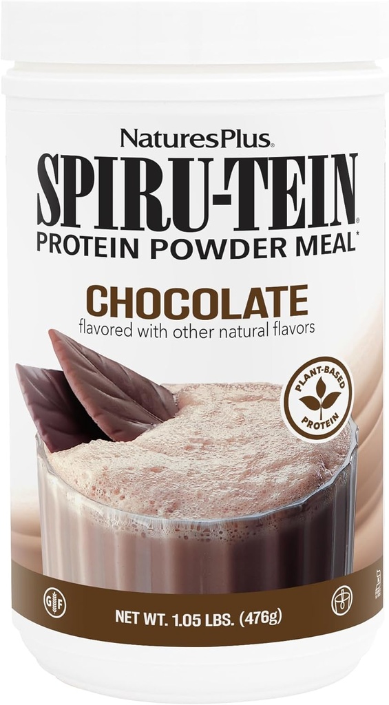 Natures Plus SPIRU-TEIN, Σοκολάτα - 1.05 λίβρες - Φυτική βάση πρωτεΐνης Shake - Μη ΓΤΟ, χορτοφάγοι, χωρίς γλουτένη - 17 Σύνολο εξυπηρετήσεων