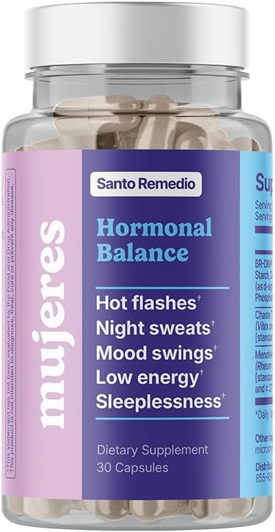 Santo Remedio Ορμονική Ισορροπία, Συμπλήρωμα διατροφής, Ανακούφιση για τα συμπτώματα της εμμηνόπαυσης, βοηθά στη μείωση των καυτές αναλαμπές, ο ιδρώτας της νύχτας, και Mood Swings, κλινικά αποδεδειγμένα συστατικά, χωρίς ορμόνες, 30 υπηρεσίες