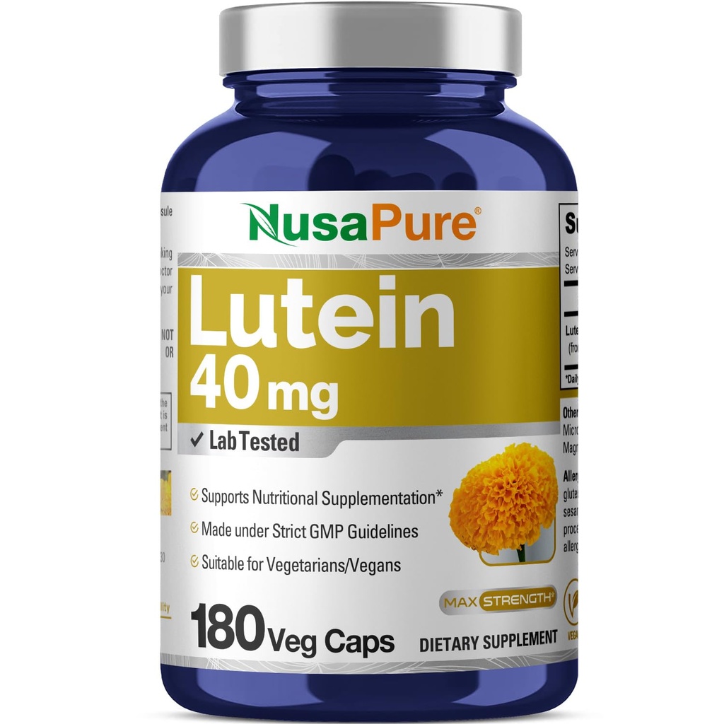 NusasPure Lutein 40 mg 180 Veggie Capsules (Non-GMO, Vegan)