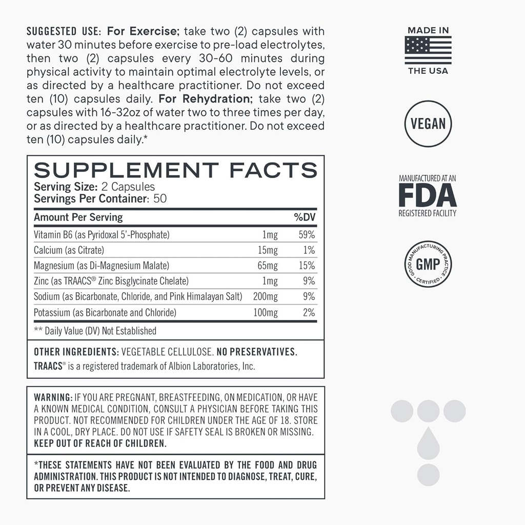 Elektrolyte Capsules, Low Carb Natural Rehidrasyon Salts, Magnezyum, Kalsiyum, ve sodyum (100ct)