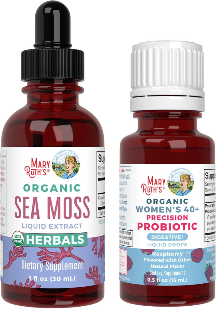MaryRuth Organics Probiyotik Digestion (Raspberry) for Women 40+ & Sea Moss Drops | USDA Organic, Clean Label Project  Valid® | Vitamins for Gut Health and Immunity | Vegan, Non-GMO, Gluten Free