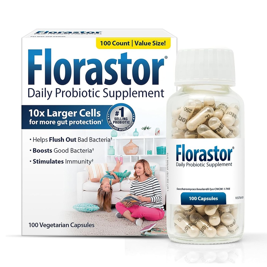Kadınlar ve Erkekler için Florastor Daily Probiyotik Supplement, Proven to Support Digestive Health, Saccharomyces Boulardii CNCM I-745 (100 Capsules)