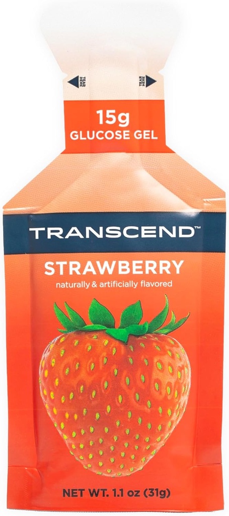 Transcend Foods Strawberry Energy Gel (1.1 oz, Pack of 24) – Γέλη υδατανθράκων ταχείας δράσης, άρωμα φράουλας, χωρίς καφεΐνη, χωρίς γλουτένη