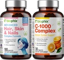 Saç Cilt ve Çiçeği Kompleks 180 Caplets with 10000 mcg Biotin - Free Vitamin C-1000 30 Tablet - Multivitamin Supports Güçlü Nails Güzel Saç Sağlıklı Ağlama