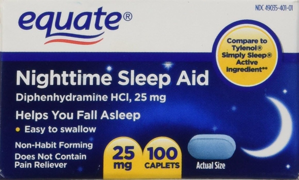 Επαρκής νυχτερινή βοήθεια ύπνου 25 mg, 00 Mini-Caplets, 100 Count