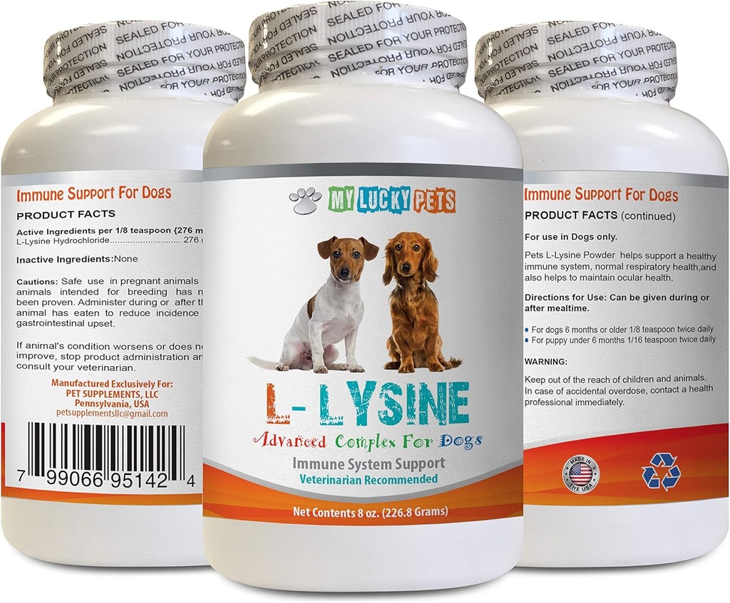 Fish Acid Supplements - Dog LYSINE Toz - Pure Toz Form - Immune System Support - Vet Önerilen - lysine Köpekler - 1 Şişe (8oz 226.8 Grams)