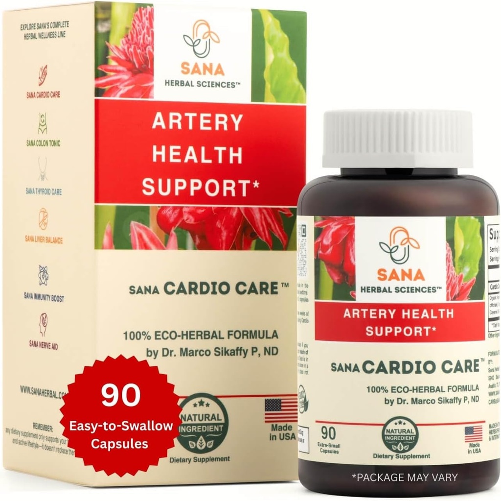 Artery Plaque Removal Formula | 4-Element All-Natural Supplement to Support Blood Pressure, Healthy Cholesterol, and Heart Rhythm | 90 Easy-to-Swallow Capsules | by Sana Herbal