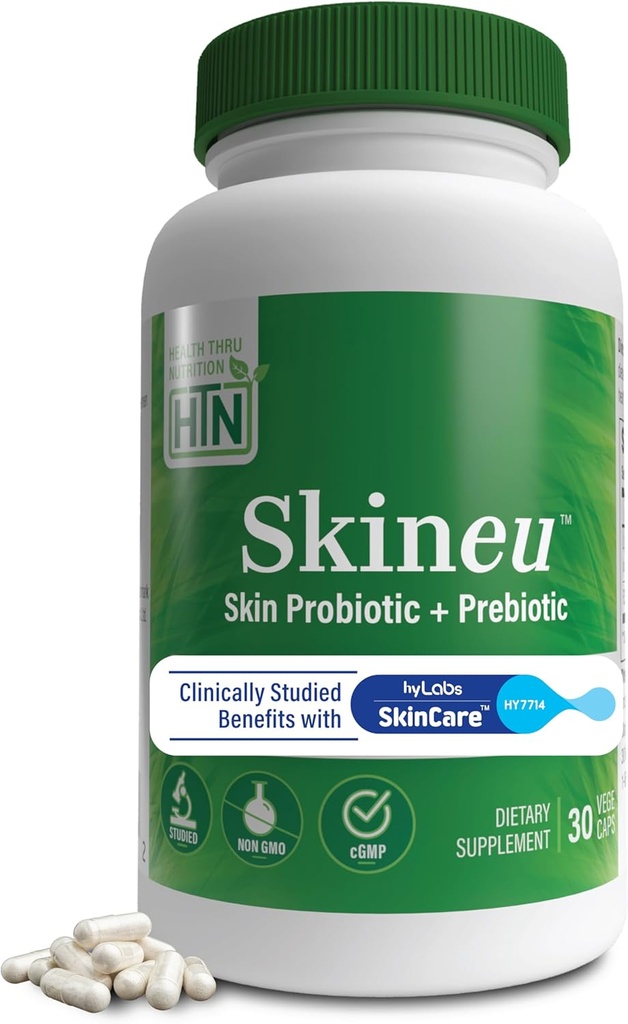 Sağlık Thru Beslenme Skineu - Skin Probiyotik + Prebiyotik | Destekler Skin Hydration & Elasticity | Klinik olarak Studied Malzemeler | 3rd Parti Test Edildi, Non-GMO & Gluten-Free | 30 VegeCapsules