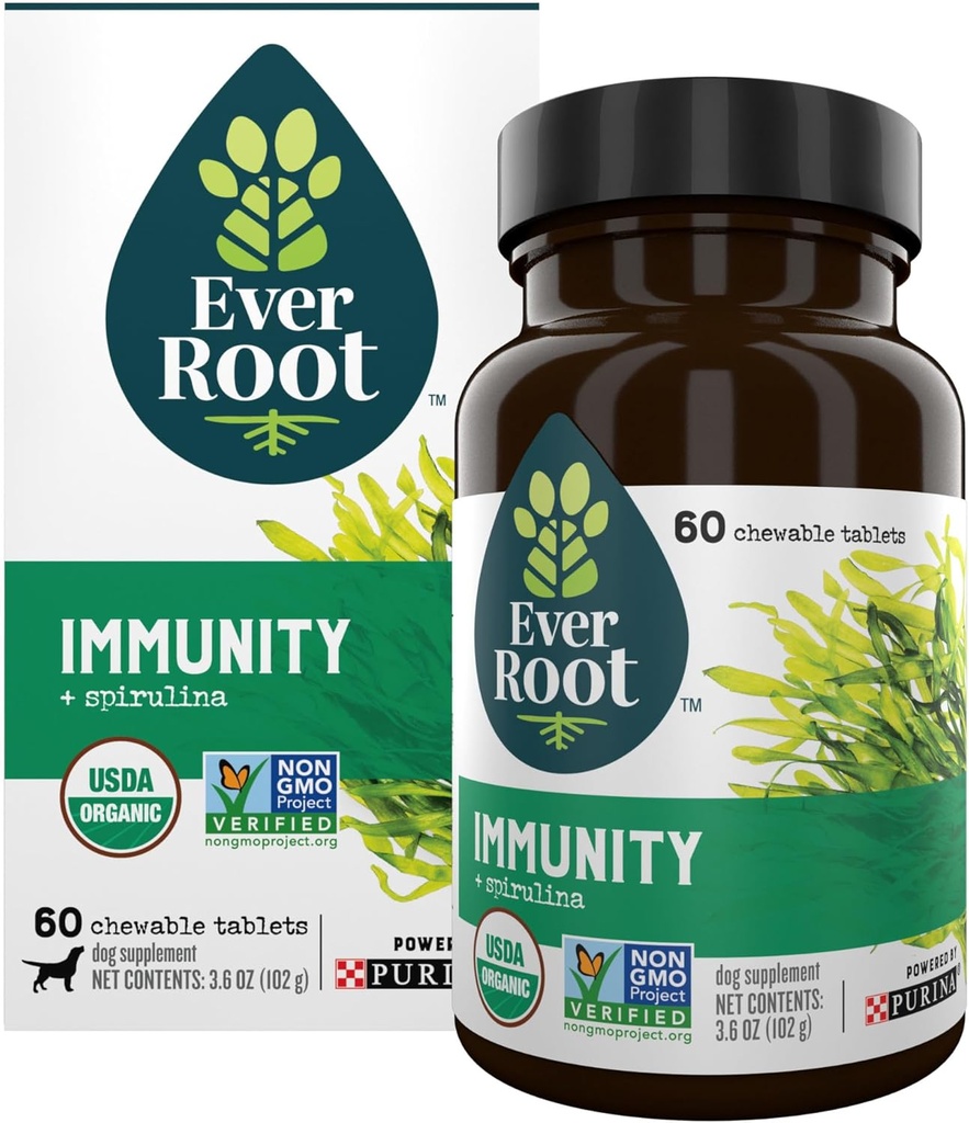 EverRoot Dog Supplements Powered by Purina Immunity Chewable Tablet Spirulina ve Antioksis - 3.6 oz. Canister Canister