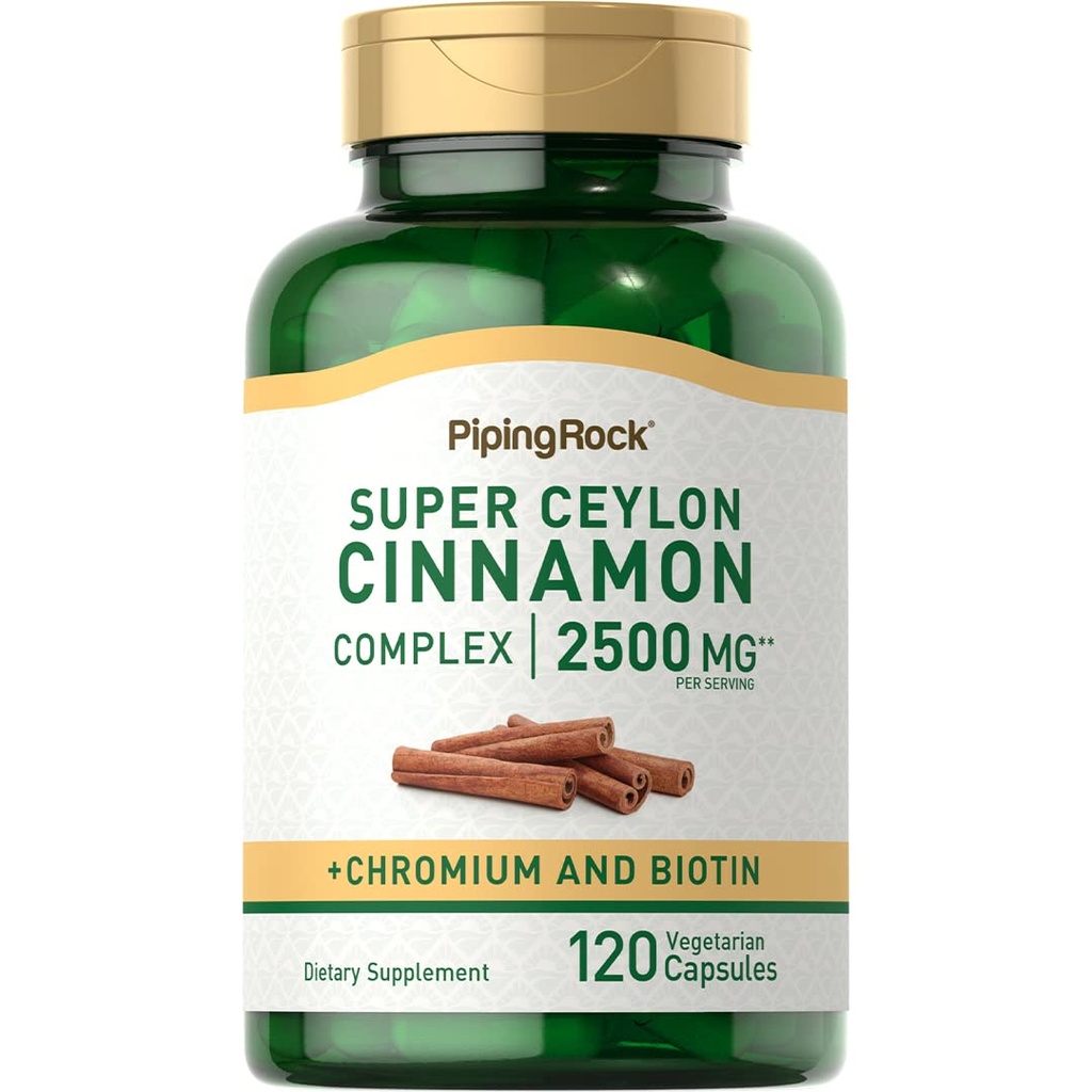 Piping Rock Ceylon Cinnamon Capsules 2500 mg | 120 Pills | Chromium ve Biotin | Vegetarian, Non-GMO, Gluten Free