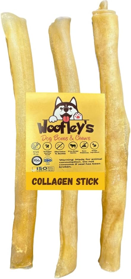 Woofley's 12 Perfect Pure Collagen Sticks for Dogs (3 Count) - Orta ve Büyük Köpekler için Chews - Bully Stickhide Alternatif Alternatifleri