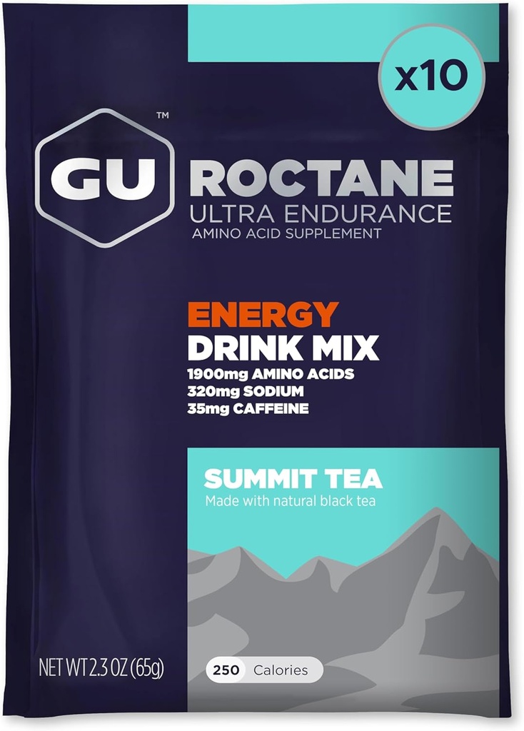 GU Energy Roctane Ultra Endurance Energy Drink Mix, Vegan, Gluten-Free, Kosher ve Dairy-Free n-the-Go Energy for Any Workout, 10 Single-Serving Packets, Summit Tea