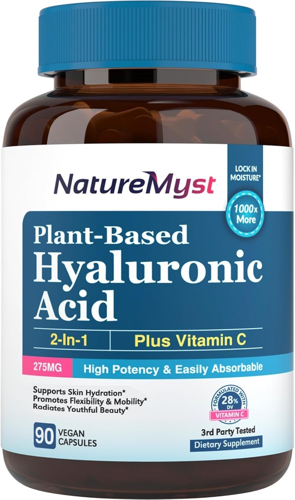 Hyaluronic Asit Supplement, C, 250 mg Plant-Based HA, 90 Vegan Caps, Skin & Eyes, Collagen Production, Easy Absorbable