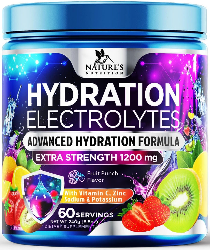 Hydration Electrolyte Toz 1200 mg - Daily Liquid Replenisher Drink Mix - Electrolyte Multiplier with Minerals, Pyum & Real Salt, Keto, Non-GMO - Tasty Fruit Flavor Electrolytes - 60 Hizmetler