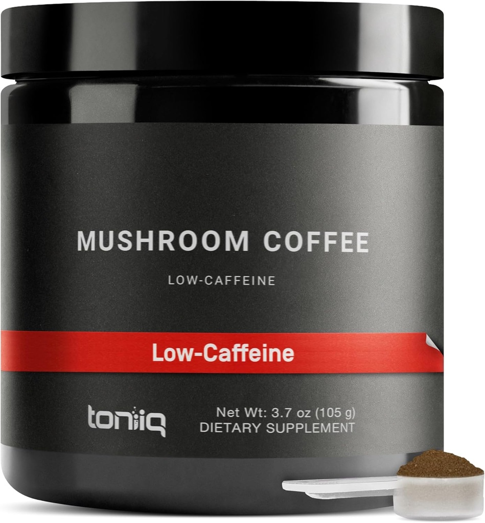 Toniiq Low-Caffeine Mushroom Coffee - Ultra High Potency 10:1 Mekanik - Kolombiyalı Sourced Beans 10 Mushroom Mix, Lion's Mane & Cordyceps - Fonksiyonel Kahve Alternatif