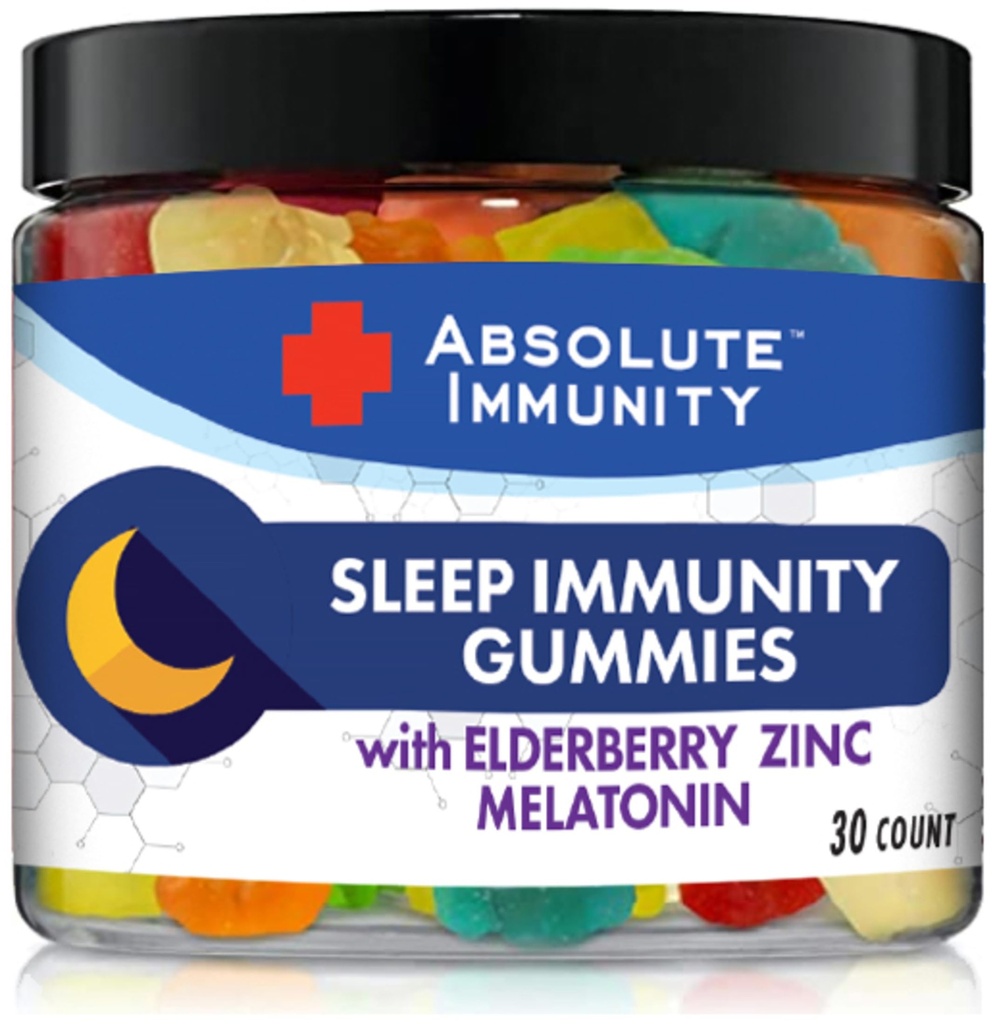 Mutlak Immunity- çinko ve Elderberry Sleep Gummies with Melatonin, 100% Drug Free Sleep Aid, Immune System Support, Yetişkinler ve Çocuklar 30ct