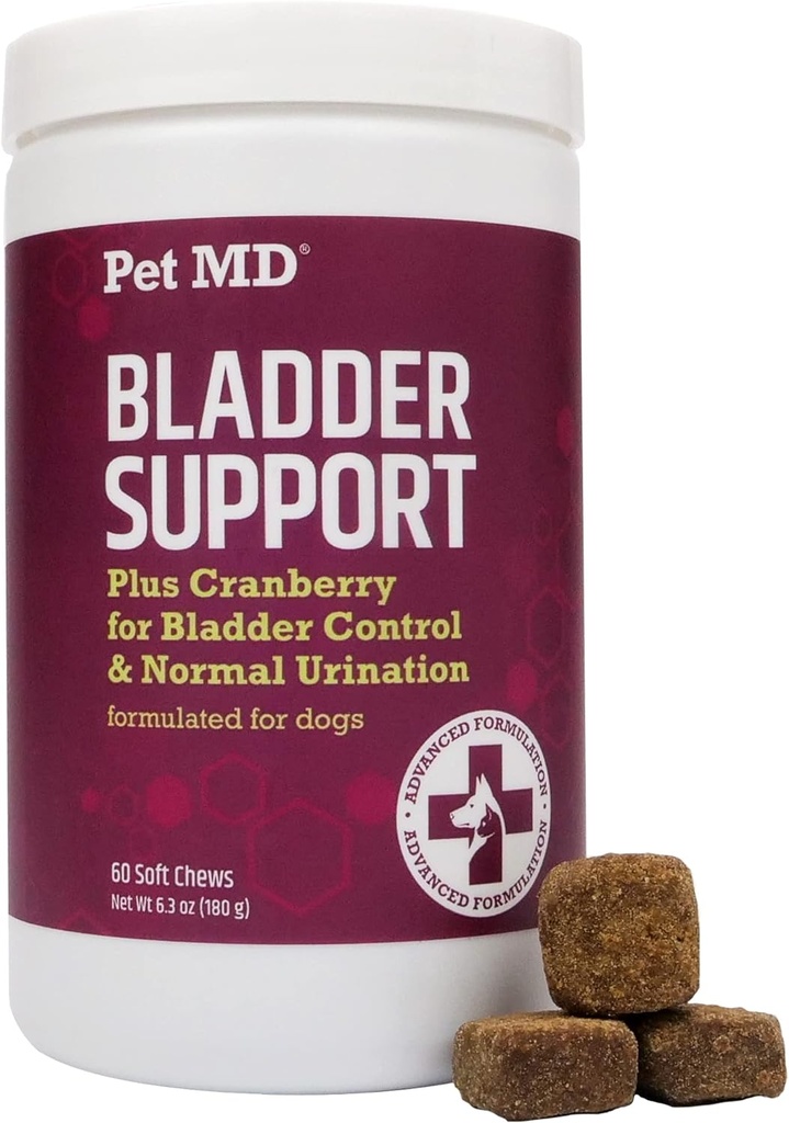 Pet MD Bladder υποστήριξη Plus Cranberry για τα σκυλιά - Έλεγχος της ουροδόχου κύστης υποστήριξης & ούρας Φυλλαδική υγεία - Βοήθεια για την ανακούφιση σκύλου UTI & Ακράτεια - Wild Yam Root & Cranberry Badder Bites για τα σκυλιά - 60 ct