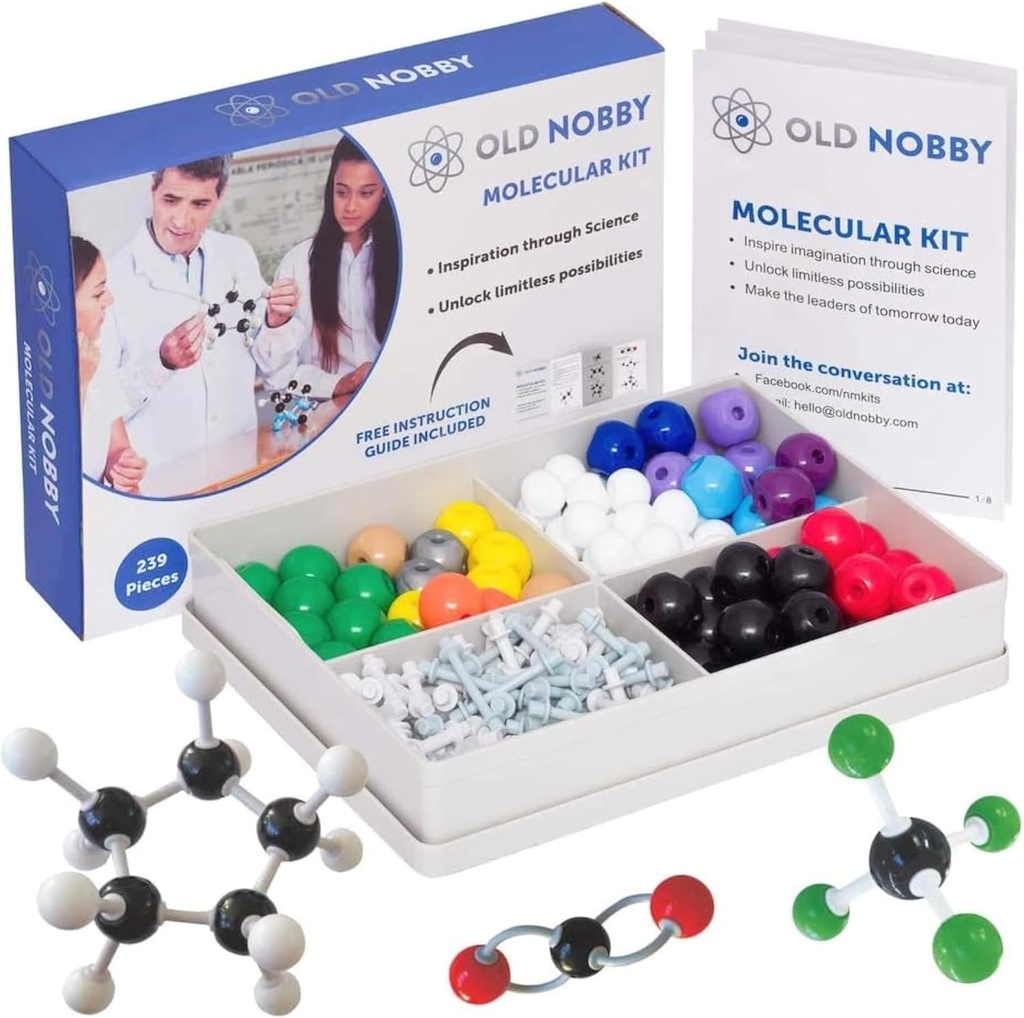 Kimya Model Kit - Öğrenciler için Eski Nobby 240 Bilgisayar Set Organik Kimya - STEM için Moleküler Model Kit, Görselleştirme Atomları, Bonds ve Yapıları