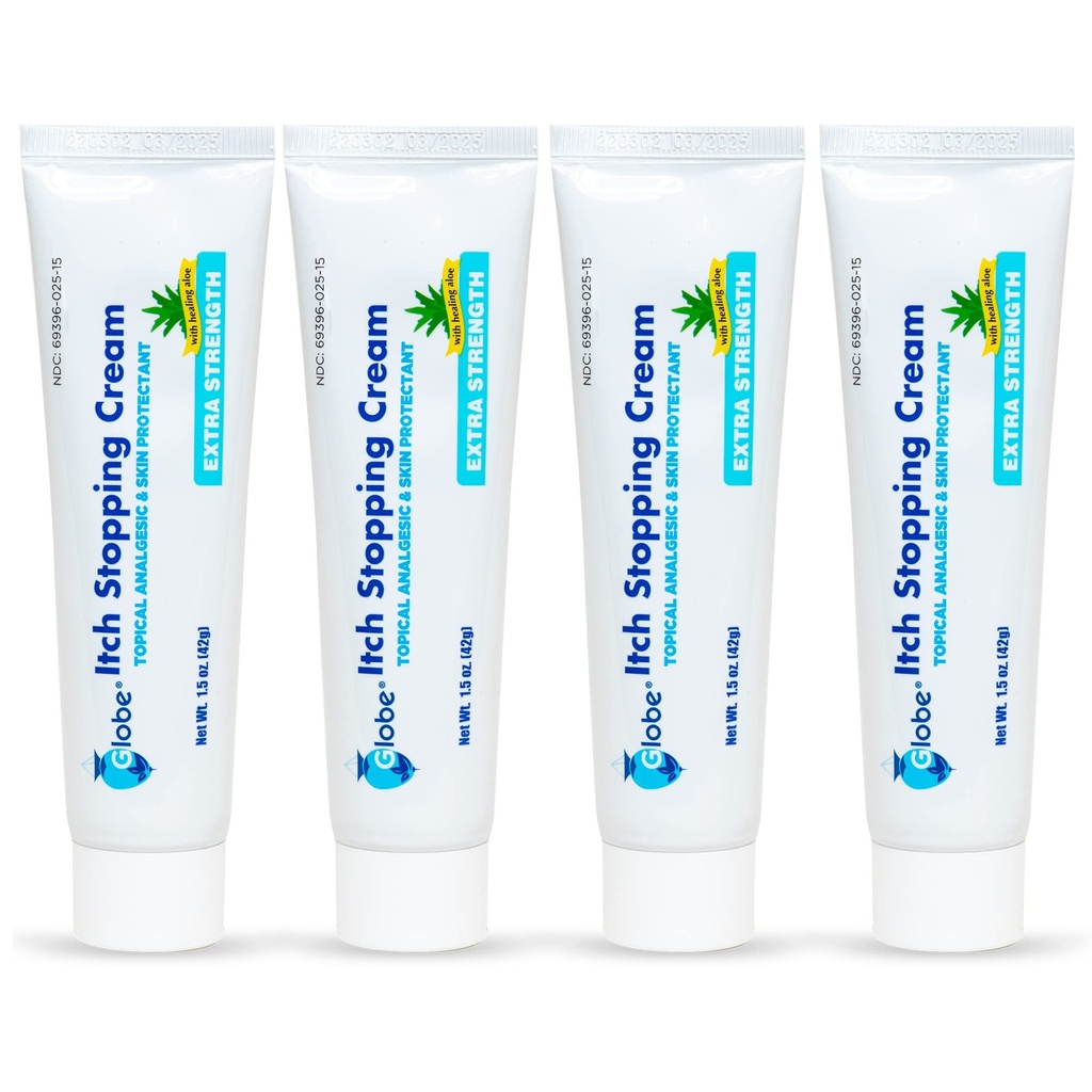 (4 Pack) Globe Extra Strength Itch Stopping Anti-Itch Cream 1.5 Oz ile Histamine Blocker, Diphenhydramine HCl Topical Analgesic & çinko Atı Cilt Çoğu Açık Itches