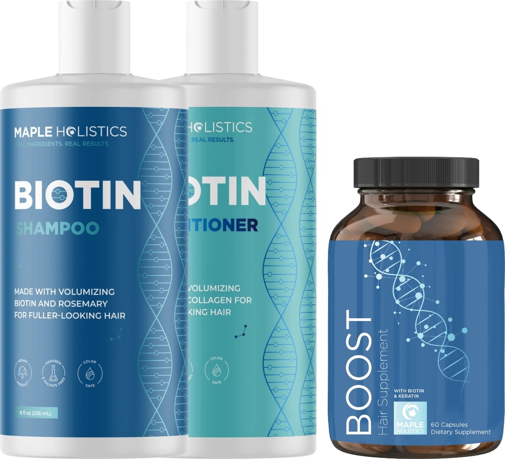 Biotin Shampoo and Conditioner and Hair Supplement - Biotin for Hair Growth Supplement Plus Rosemary and Volumating Spuer Set - Rosemary Biotin ve Collagen Saç Saçma Ürünleri