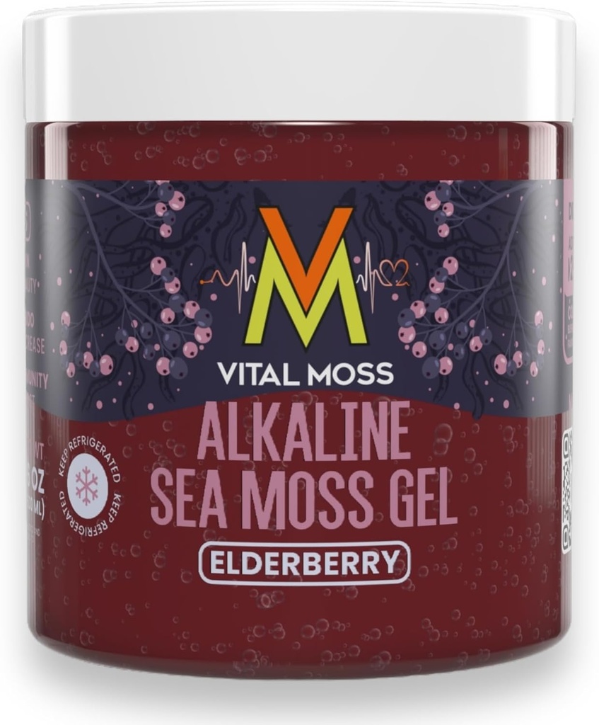VitalMosss Elder Irish Sea Moss Gel, St Lucia Wildcrafted alkaline with Minerals Vitamins and Antioksis, Thyroid and Immune Support Supplement, Raw, Vegan Friendly, 16oz