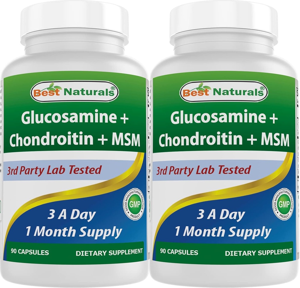 Best Naturals, Γλυκοσαμίνη Συμπληρώματα MSM χονδροϊτίνης, 2600 mg ανά υπηρεσία, 90 κάψουλες (90 Count (Pack of 2))