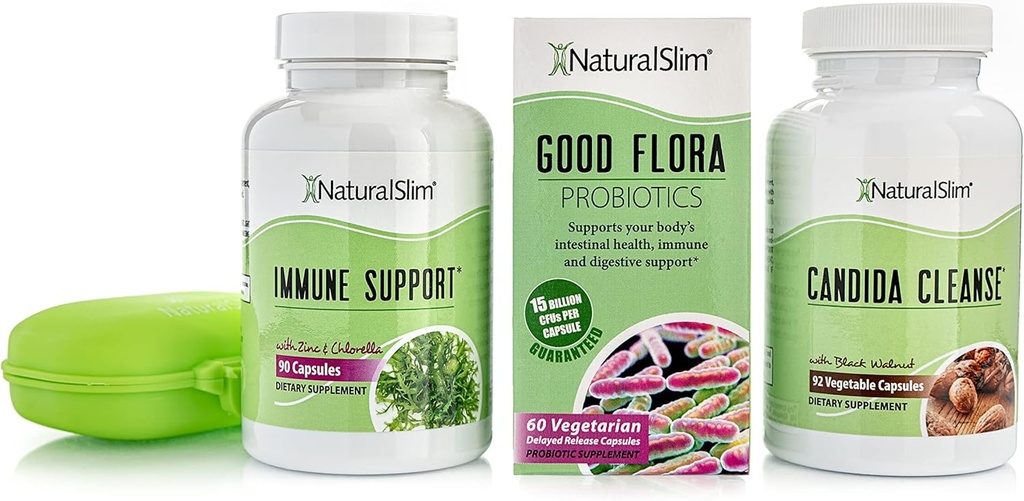 NaturalSlim Candida Cleanse Support Supplements Bundle - Candiseptic Kit Anti Overgrowth, Gut & Colon Cleansing 242 Capsules Total - 28 Days Cleansing Program Formulated by Frank Suarez (2 Pack)