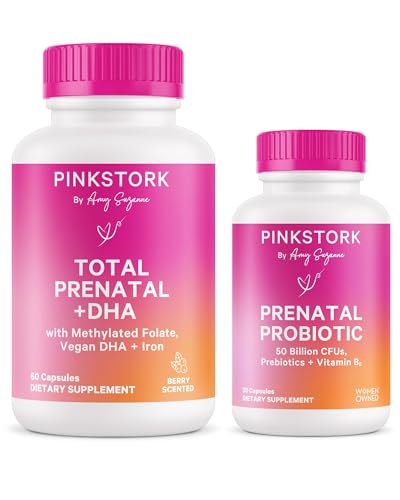 Pink Stork Prenatal Vitamin Duo: Hamile Kadınlar için Prenatal Vitaminler ve Probiyotikler - DHA, Folate, B6 ve More - 2 Ürünler, 90 Capsules ve Probiyotikler