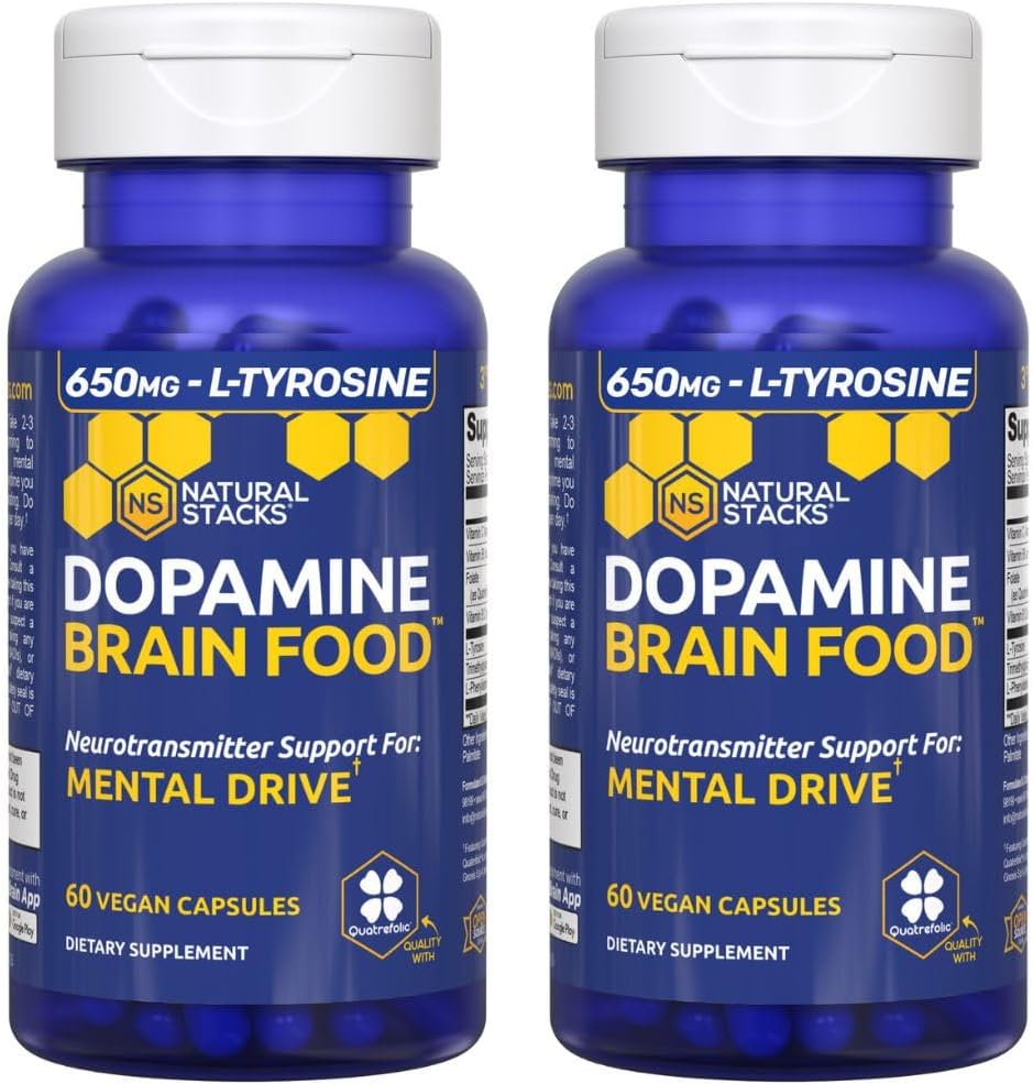 Dopamine Beyin Gıda - 650 mg L-Tyrosine Supplement - Focus & mental Drive için Dopamine Supplement - Supports mental Energy - Nörotransmitter Support with B Vitamins - 120 Capsules