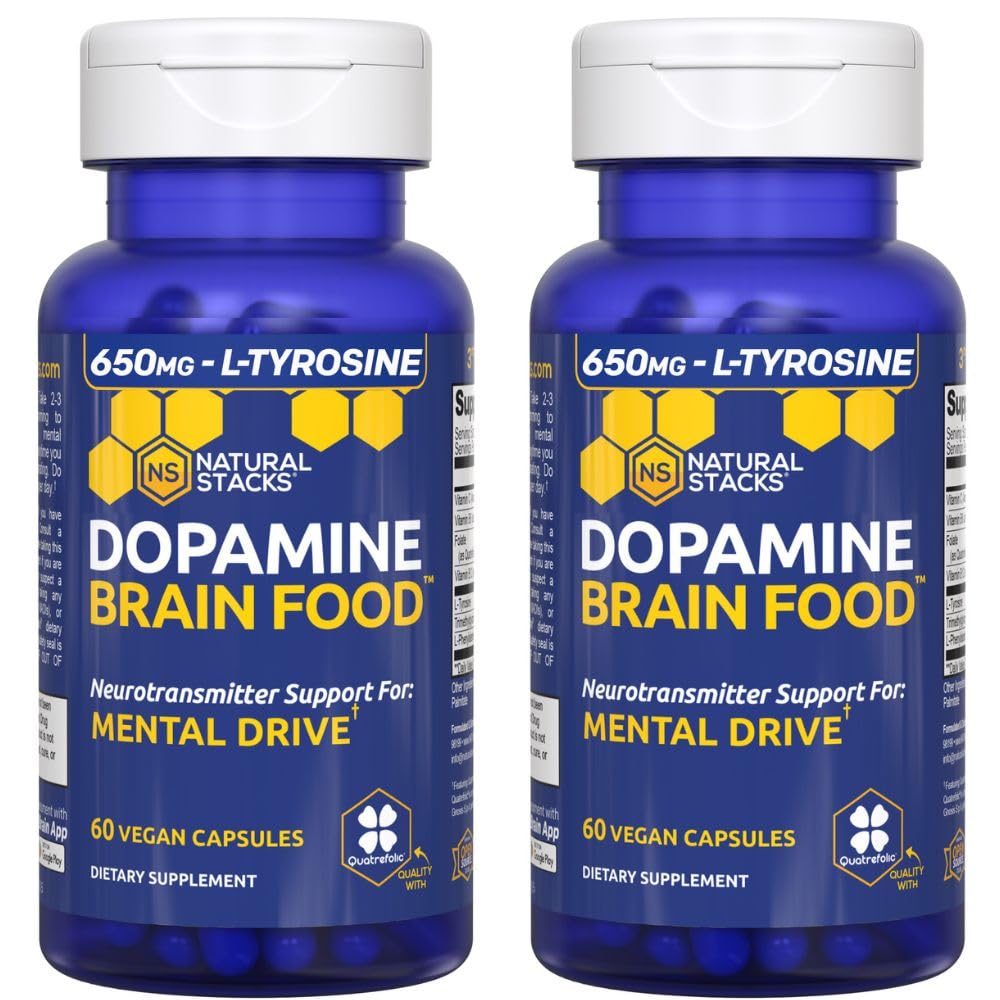 Dopamine Beyin Gıda - 650 mg L-Tyrosine Supplement - Focus & mental Drive için Dopamine Supplement - Supports mental Energy - Nörotransmitter Support with B Vitamins - 120 Capsules