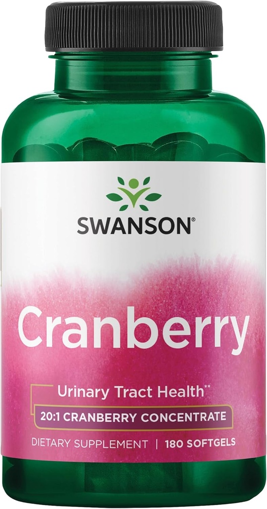 Swanson Cranberry - Destekler Urinary Tract Health, Bladder Control ve Sağlıklı Çocuk Fonksiyonları - 20:1 Su Yoğunluğu ile Tamam - (180 Softgels)