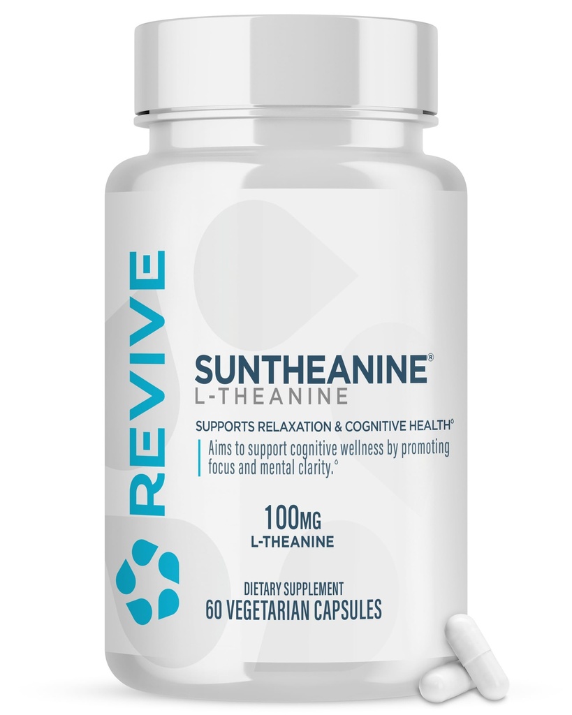 Revive MD Suntheanine L-Theanine Supplement for Men and Women - Supports Fatigue & Brain Function for Calm Mood, mental Clarity, Focus & Relaxation - Vegan & Gluten-Free (60 Capsules, 60 Hizmet)