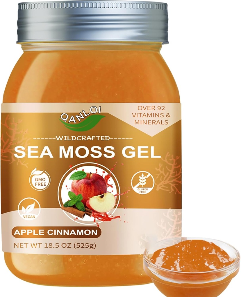 Seamoss Raw Gel İrlanda Denizi Moss,Sea Moss Supplement-Immune Support-18.5OZ Sea Moss Advanced (Apple Cinnamon)