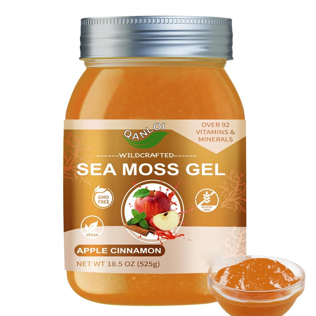 Seamoss Raw Gel İrlanda Denizi Moss,Sea Moss Supplement-Immune Support-18.5OZ Sea Moss Advanced (Apple Cinnamon)