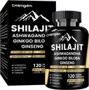 Shilajit Capsules - Ashwagandha ile Erkekler ve Kadınlar için 20.000 mg Saf Himalaya Organik Shilajit, Vitality ve Wellness, Premium Shilajit Pure Himalaya Tamam, 120 Capsules