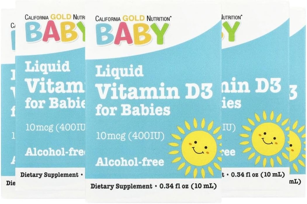 California Gold Beslenme Bebek D3 Tarafından - Bebekler için Sıvı D3 Tamam, Vejetaryen Dostu - Alkol & Gluten Free, Non-GMO - 10 mcg (400 IU), 0.34 fl oz (10 ml)