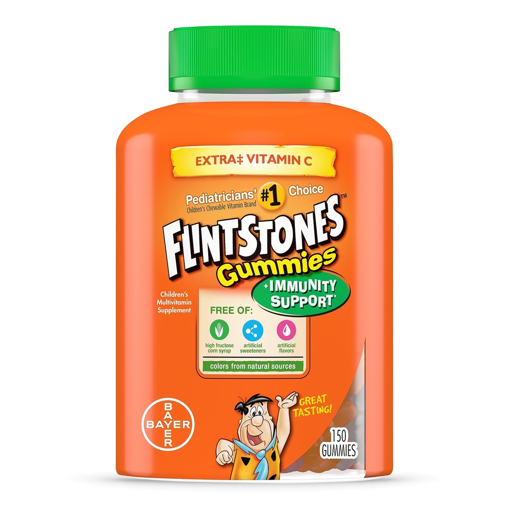 Flintstones Gummies Kids Vitamins with Immunity Support*, Kids and Toddler Multivitamin with Vitamin C, Vitamin D, B12, çinko & daha, Orange 150ct