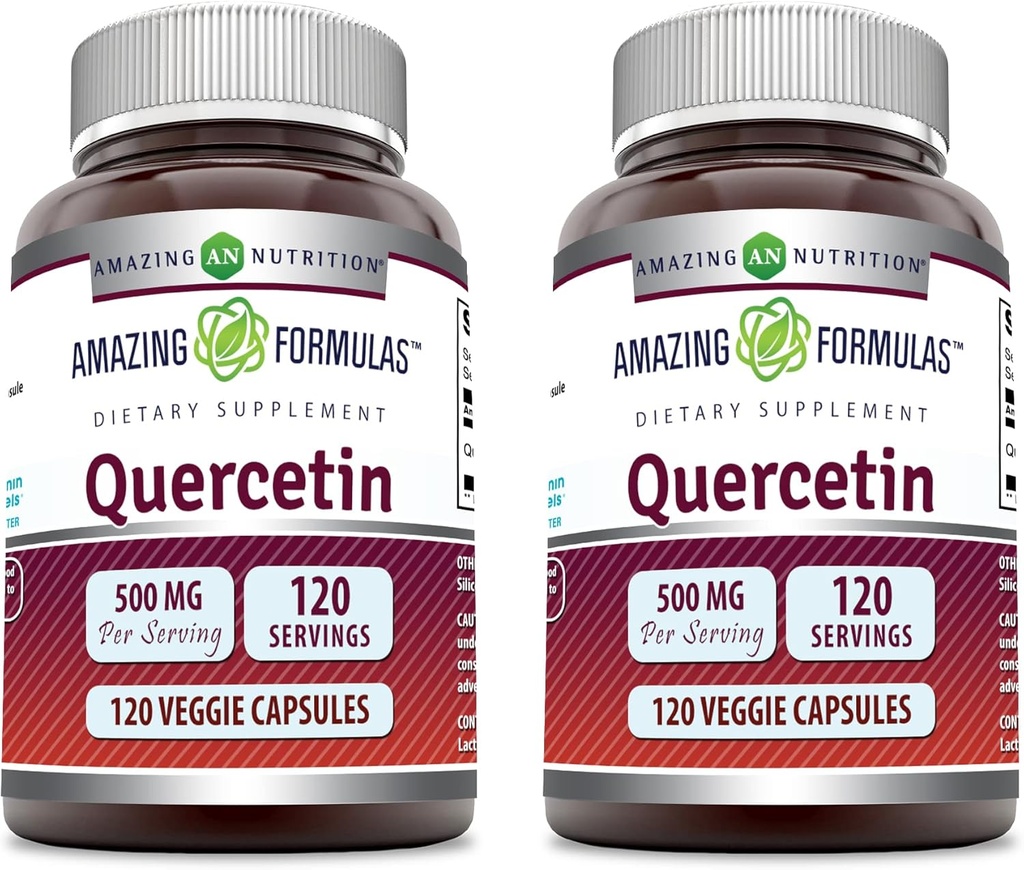 Amazing Formulas Quercetin 500 mg Veggie Capsules Supplement | Non-GMO | Gluten Free | Supports General Health & Well Being (120 Count | 2 Pack)