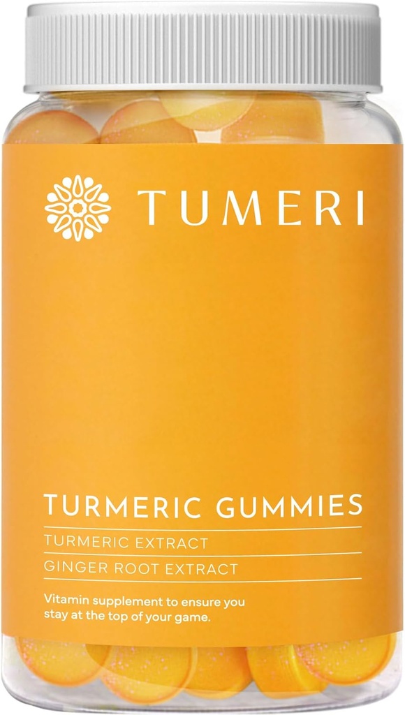 TUMERI Turmeric ve Ginger Gummies - Turmeric Curcumin Ortak Destek Tamam - 60 Kont Natural Trovored Vegan Gummies